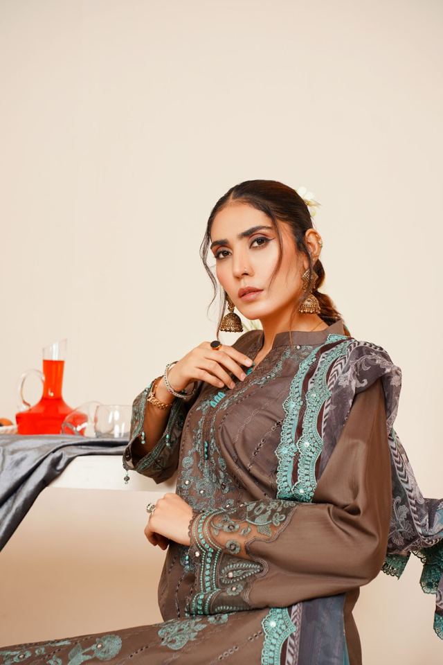 Noor Jahan Embroidered Raw Silk Suit