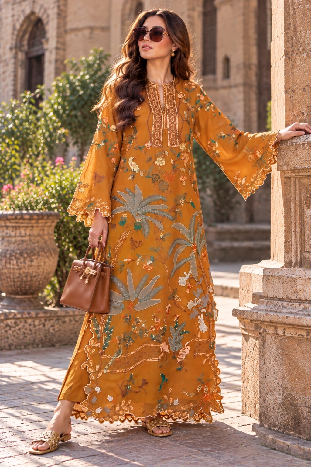 Tangerine Bloom – Silk Kaftan